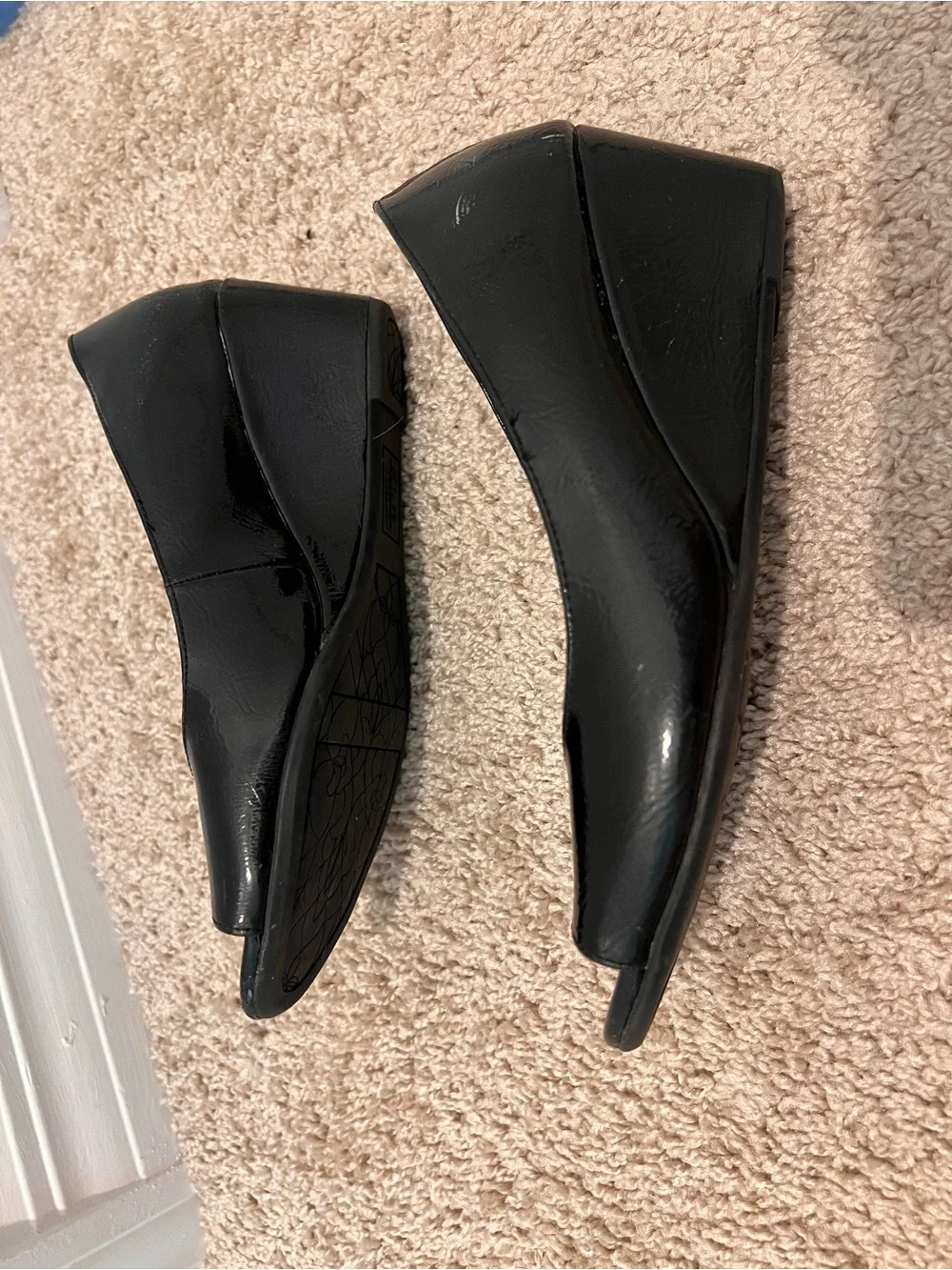 Abella True Comfort Black Peep Toe Wedge Pumps Career Shoes - Size 8